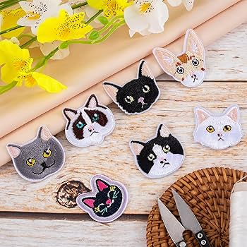 Amazon.co.jp: CustomyLife 14個 猫 アイロン接着パッチ 衣類用